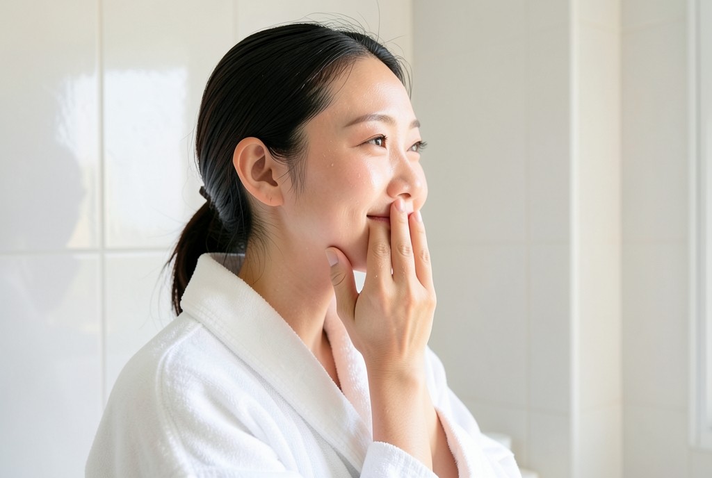 두 손바닥으로 볼을 지그시 감싸는 옆모습