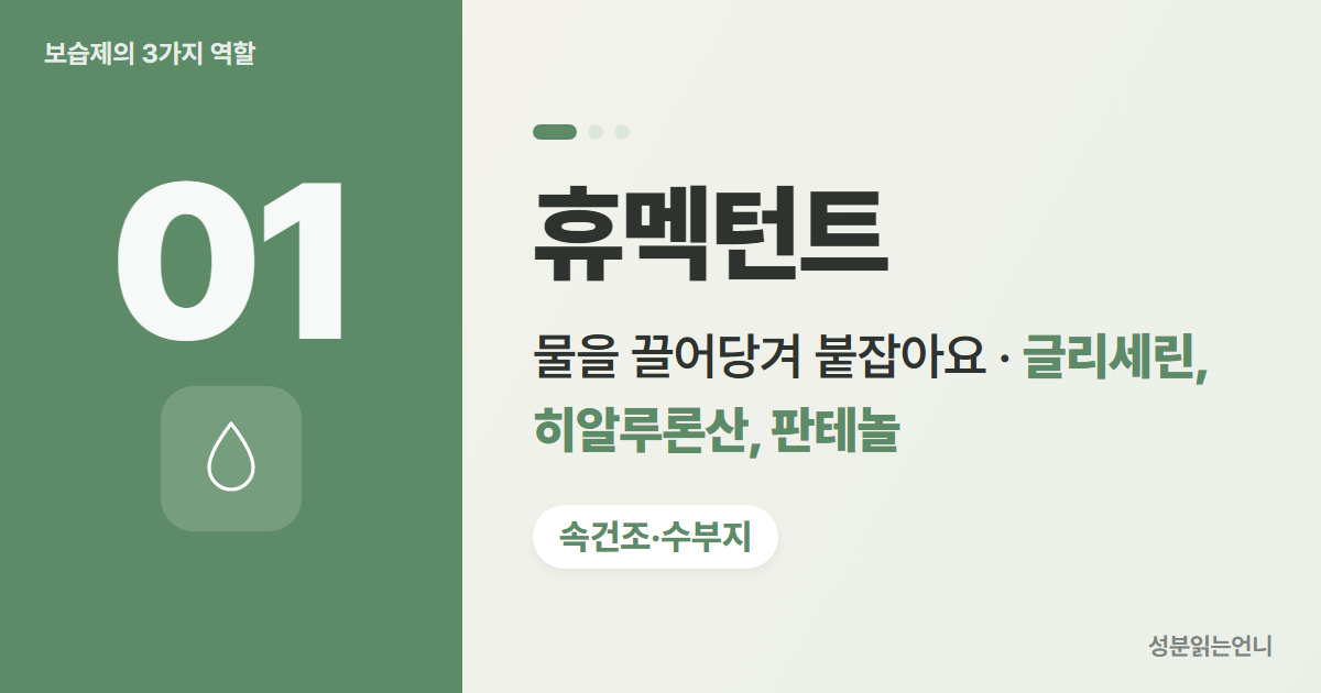 휴멕턴트 글리세린 히알루론산 판테놀 물을 붙잡는 성분