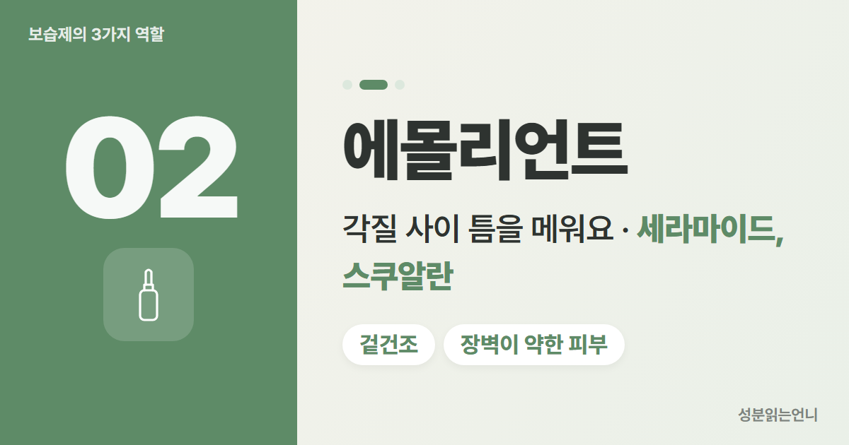 에몰리언트 세라마이드 스쿠알란 틈을 메우는 성분