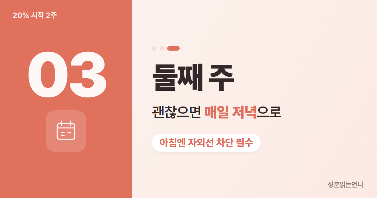 나이아신아마이드 20% 시작 3단계 둘째 주 괜찮으면 매일 저녁