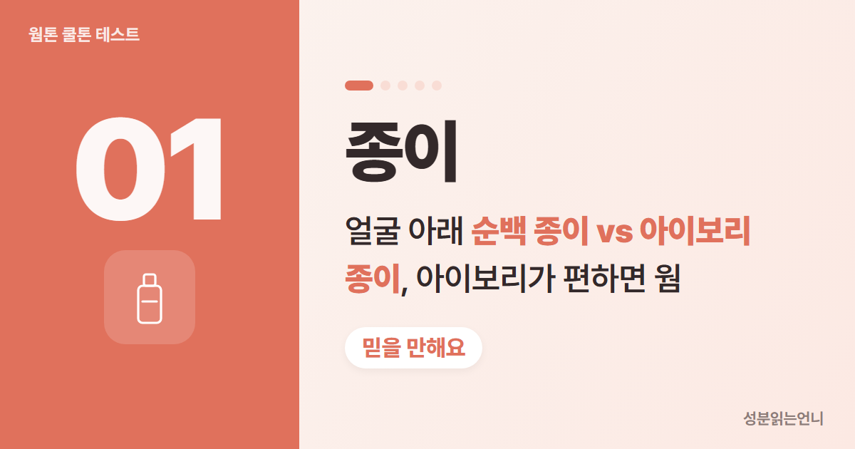 웜톤 쿨톤 테스트 1 흰 종이와 아이보리 종이 대 보기