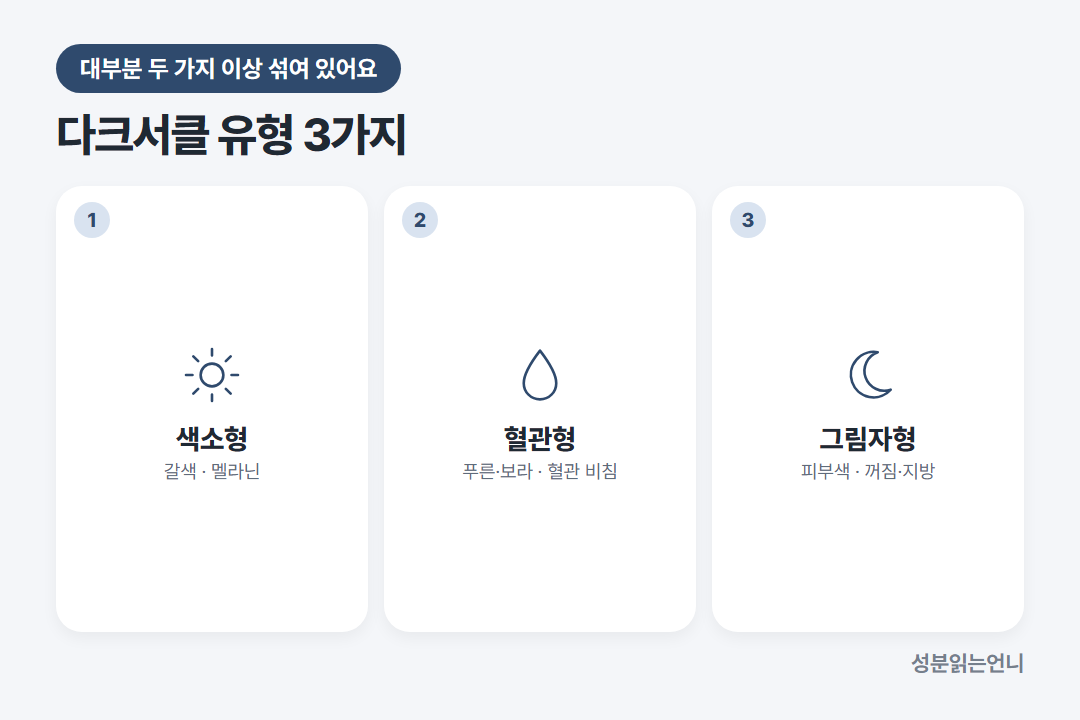 다크서클 유형 3가지 색소형 갈색 혈관형 푸른 보라 그림자형 꺼짐